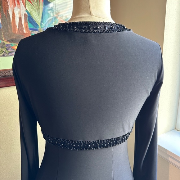 Black Jersey Beaded Midi Dress by Jones New York Long  Sleeves V-Neck - Sz 4-6 - Picture 10 of 15